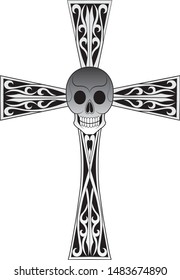 Art Vintage mix Skull Cross Tattoo. Hand drawing and make graphic vector.