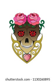 Art Vintage mix  Sugar Skull. Hand painting and make graphic vector.