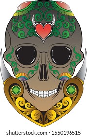 Art Vintage mix Sugar Skull Day of the dead. Hand drawing and make graphic vector.