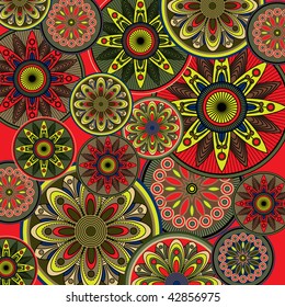 art vintage stylization damask red and green floral background