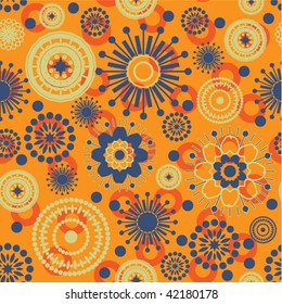 art vintage stylization geometric and damask floral pattern, orange background