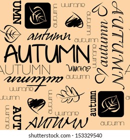 art vintage word pattern autumn background in beige and  black colors