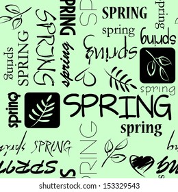 fondo de primavera del patrón de palabras vintage de arte en colores verde y negro