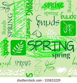 art vintage word pattern spring background in green and  white colors