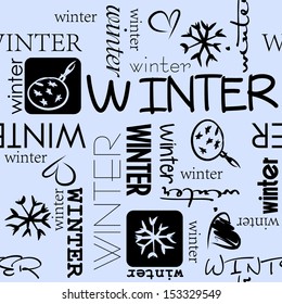 art vintage word pattern winter background in blue and  black colors