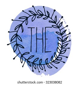 Art watercolor blue circle paint stain isolated on white rough texture paper background. Card and poster. Abstract watercolor background. Ink illustration. Hand drawn background. 