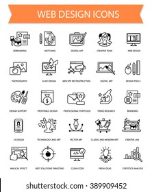 Art, Web Design And Graphics Flat Thin Line Icon Set Collection, Creative Agency Icon Collection, Artwork Vector Lined Complicated Icons