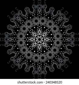Art White Seamless Symmetric Pattern On Black Background Vector