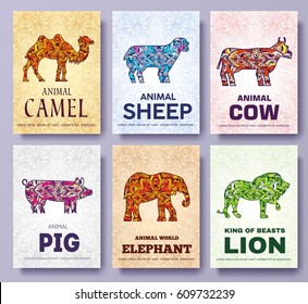 Art wild animals brochure cards. Jungle template of flyear, magazines, posters, book cover, banners, booklet. idea infographic concept background. Layout illustration modern pages with typography text
