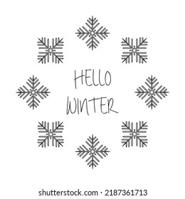 Art Winter Frame With Snowflakes And Snow Flake Hello Winter Text