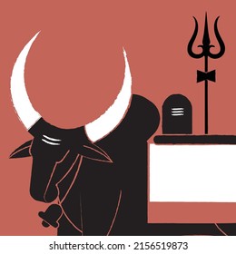 Art work of Holy Bull Nandi with Trident carrying lord shiva lingam  