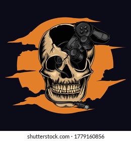 art work illustration and t-shirt design skull with controller game premium vector