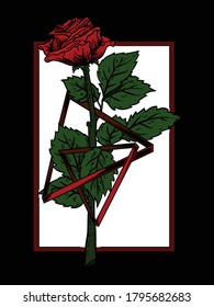 art work illustration and t-shirt design  rose with triangle premium vector