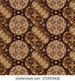 Obra artística de batik javanés con bello motivo y color marrón oscuro sin fisuras