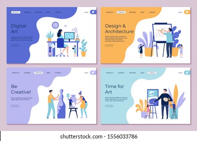 Art work landing page. Architecture design drawing sculpting vector concept. Flat creative people characters banners template