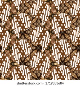 Obra artística de batik tradicional javanés con bello motivo y color marrón blanco impecable