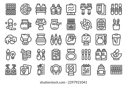 Art workshop icons set outline vector. School tools. Classroom baby