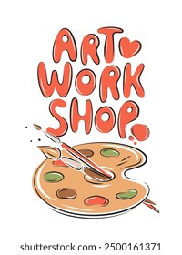 Art workshop. Poster design or logo for painting education. Creative artists event. Vector illustration