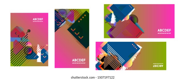 Art Year set of cards in the style of abstract geomeria red green blue colors. Modern flyer or banner concept