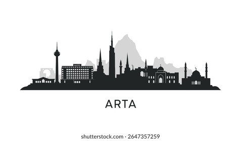 Ilustração da silhueta da paisagem da cidade de Arta.