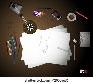 Artboard of designer. Workspace of designer 