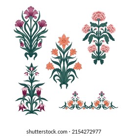 Artdeco flowers and border isolated. Vector.