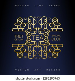 Art-Deco frame in mono line style. Symmetrical and elegant label for different design. Ready Vector template