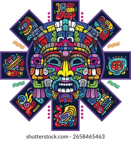 Artefact element art vector design from Aztec, mayan, american, mexican in popart style. use for postcard, tshirt, poster or banner