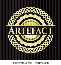Artefact gold emblem or badge. Vector Illustration. Detailed.
