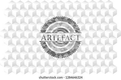 Artefact grey emblem with geometric cube white background