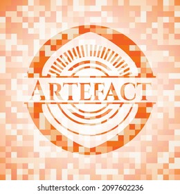 Artefact orange mosaic emblem with background 