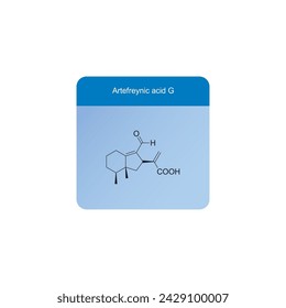 Artefreynic acid G skeletal structure diagram.Sesquiterpene compound molecule scientific illustration on blue background.