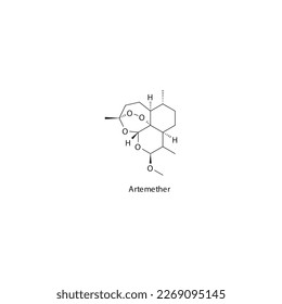 Artemether flat skeletal molecular structure Antiparasitic drug used in malaria treatment. Vector illustration.