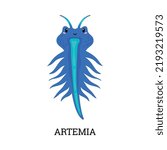 Artemia or brine shrimp aquatic crustacean animal cartoon kawaii character, flat vector illustration isolated on white background. Planktonic Artemia shrimp.