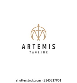 Artemis arrow and moon line art logo icon design template flat vector