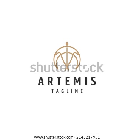 Artemis arrow and moon line art logo icon design template flat vector