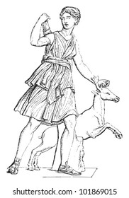 Artemis (Diana) / vintage illustration from Brockhaus Konversations-Lexikon 1908