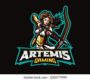 Artemis goddess mascot logo design. Vector illustration god of hunting and wilderness. Logo illustration for mascot or symbol and identity, emblem sports or e-sports gaming team