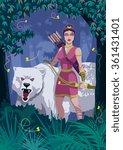 Artemis: Goddess Artemis in woods with bear.  