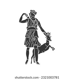 Artemis Greek Good Icon Silhouette Illustration. Greece Mythology Vector Graphic Pictogram Symbol Clip Art. Doodle Sketch Black Sign.