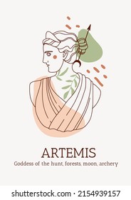 Artemis. Linear antique statue. Trendy modern vector print with ancient classical greece sculpture of goddess and geometric abstract shapes. Line art for fashion t-shirt design, printing, poster