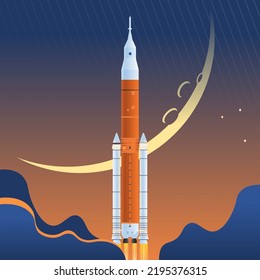 Artemis rocket vector illustration, 365 feet model SLS Block 1B Crew going to the moon