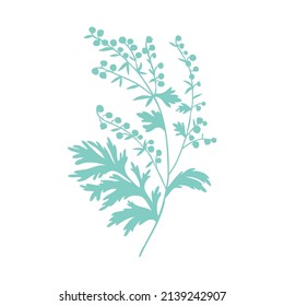 Artemisia absinthium, handgezeichnetes, handgezeichnetes Vektor-Silhouette einzeln auf Weiß, auch Absinthium-Absinth-Wurzelholz genannt, Kräuterpflanze aus Common Wormwood, Absinthe-Pflanze, Doodle-Heilung für Design-Alkohol