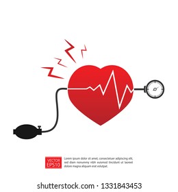 Arterial Blood Pressure Checking With Blood Pressure Meter And Heart Concept. Modern Flat Vector Illustration. Blood Pressure Icon, For Graphic And Web Design.