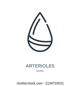 ícono de línea delgada de las arteriolas. sistema, íconos lineales del cuerpo del concepto de sauna señal de contorno aislado. Elemento de símbolo de ilustración vectorial para diseño web y aplicaciones.