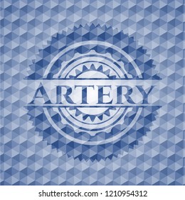 Artery blue emblem with geometric pattern background.