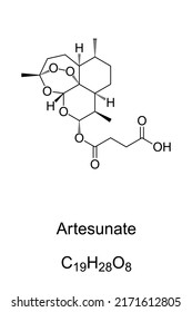 Artesunate, AS, Chemical Formula And Structure. A Medication To Treat Malaria. Developed From Extract Of Sweet Wormwood, Artemisia Annua, The Herb Qinghao, Employed In Traditional Chinese Medicine.