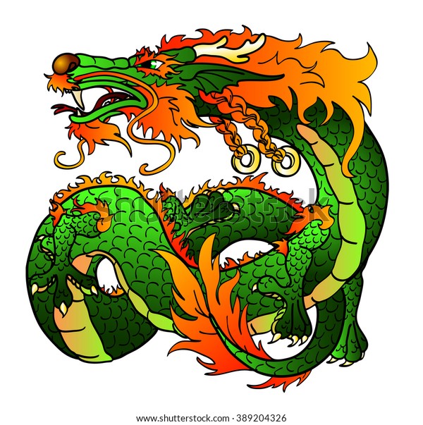 Artful Green Red Wood Asian Dragon Stock Vector (Royalty Free ...