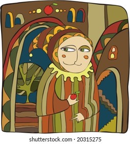 artful guy with an apple leaves gate
