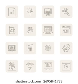Artfully designed 16 Thin Outline Pixel Optimized vector icons for Data Analysis, delivered in 256x256 format for consistent visual excellence.